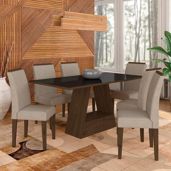 Mesa Com 6 Cadeiras Pierre 1,60 Imbuia/preto/bege - Móveis Ar