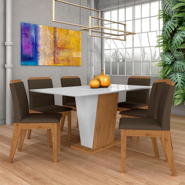 Mesa Com 6 Cadeiras Qatar 1,60 Cin/off White/marrom - Móveis