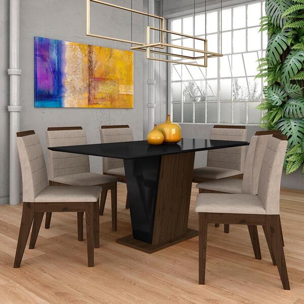 Mesa Com 6 Cadeiras Qatar 1,60 Imb/preto/bege - Móveis Arapon