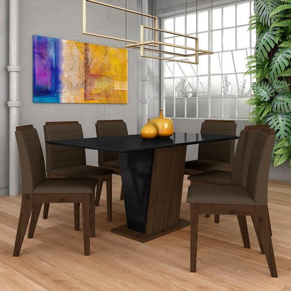 Mesa Com 6 Cadeiras Qatar 1,60 Imb/preto/marrom - Móveis Arap