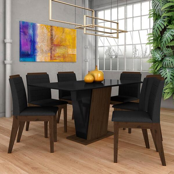 Mesa Com 6 Cadeiras Qatar 1,60 Imb/preto/preto - Móveis Arapo