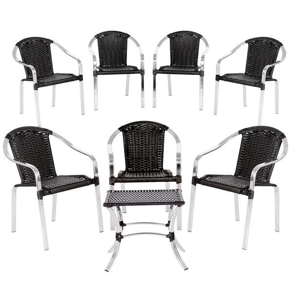 Mesa Com 7 Cadeiras De Aluminio E Fibra Tóquio