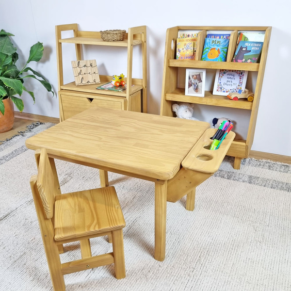 Mesa Com Cadeira Infantil Alecrim Em Madeira - Mel