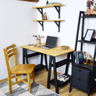 Mesa Com Cavaletes Com Prateleira Em Madeira - Preto E Mel