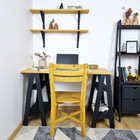 Mesa Com Cavaletes Com Prateleira Em Madeira - Preto E Mel