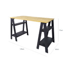 Mesa Com Cavaletes Com Prateleira Em Madeira - Preto E Mel
