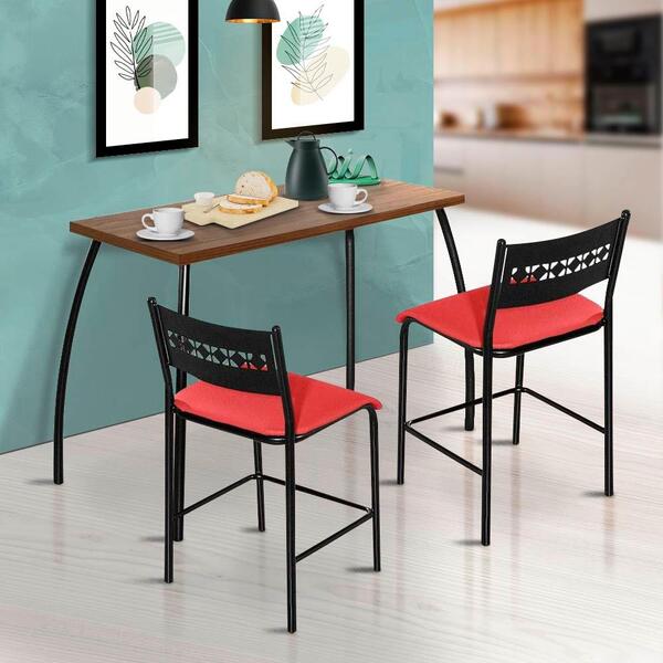 Mesa Com Duas Cadeiras Aço Nobre Com Assento Vermelho