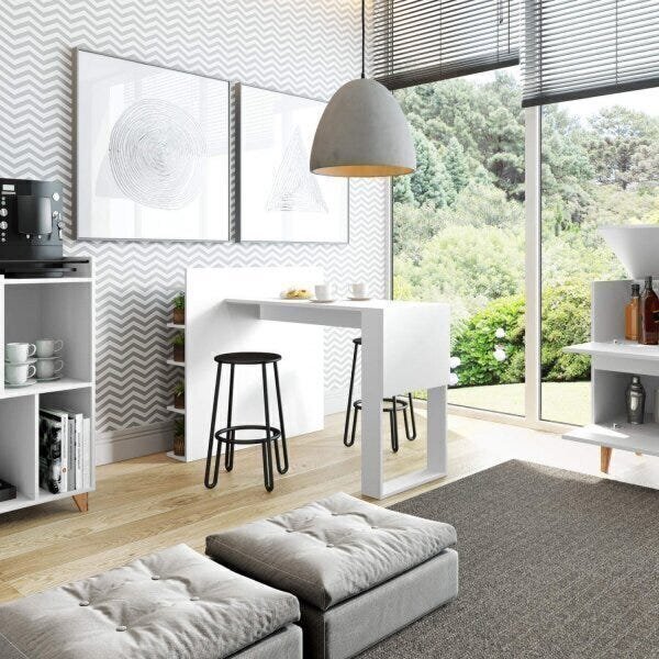 Mesa Com Painel Multiuso 2 Lugares  Branco Tx/branco Tx