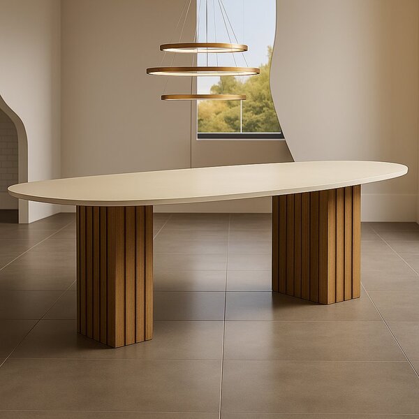 Mesa Com Tampo Orgânico Com Vidro 75x200x100cm Freijo/off Whi