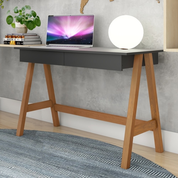 Mesa Computador Cavalete Retrô Amêndoa Preto