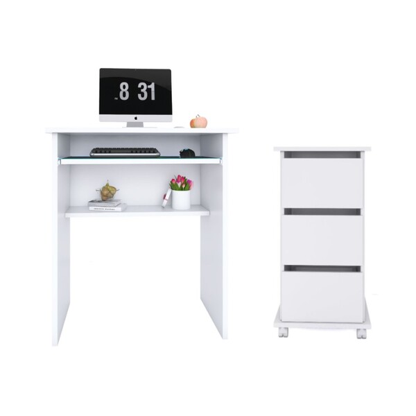 Mesa Computador Com Gaveteiro 3 Gavetas Branco - Estilo E Fun