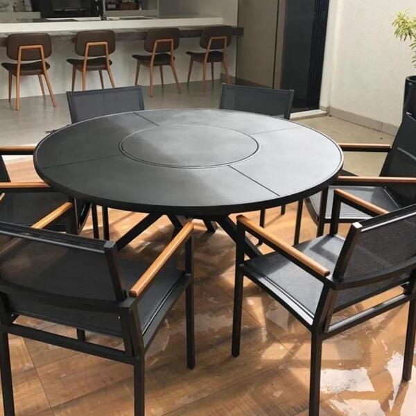 Mesa De 1,40m + 6 Cadeiras Alumínio E Tela Para Área Externa