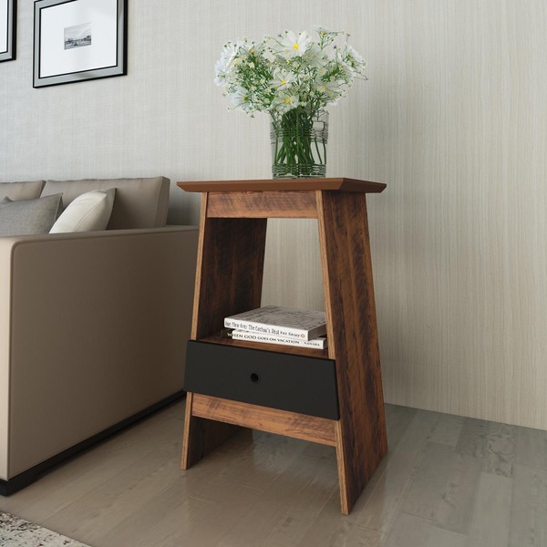 Mesa De Apoio Eden Pinho Com Preto 1 Gaveta 2 Prateleiras - A