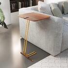 Mesa De Apoio Para Sofá Bandeja Castanho Base Dourada