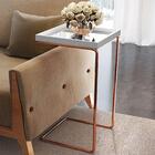 Mesa De Apoio Para Sofá Bandeja Espelhada Laca Branca Base Br