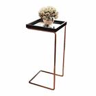 Mesa De Apoio Para Sofá Bandeja Espelhada Laca Preta Base Bro