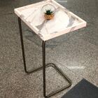 Mesa De Apoio Para Sofá Bandeja Marmorizada Base Champanhe