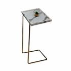 Mesa De Apoio Para Sofá Bandeja Marmorizada Base Champanhe
