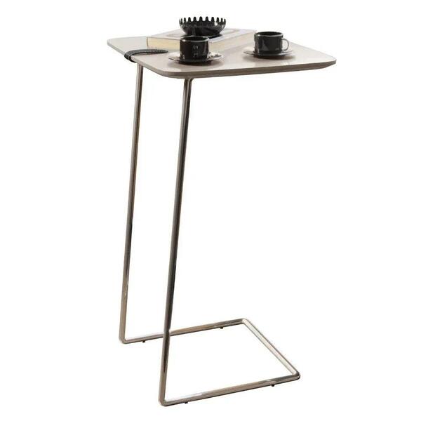 Mesa De Apoio Para Sofá Bandeja Off White Base Cromada