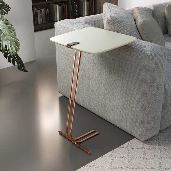 Mesa De Apoio Para Sofá Com Base Em Metal Off White