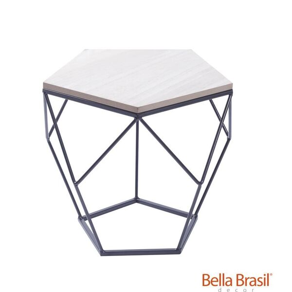 Mesa De Apoio Pentágono Com Tampo Em Madeira E Estrutura Em M