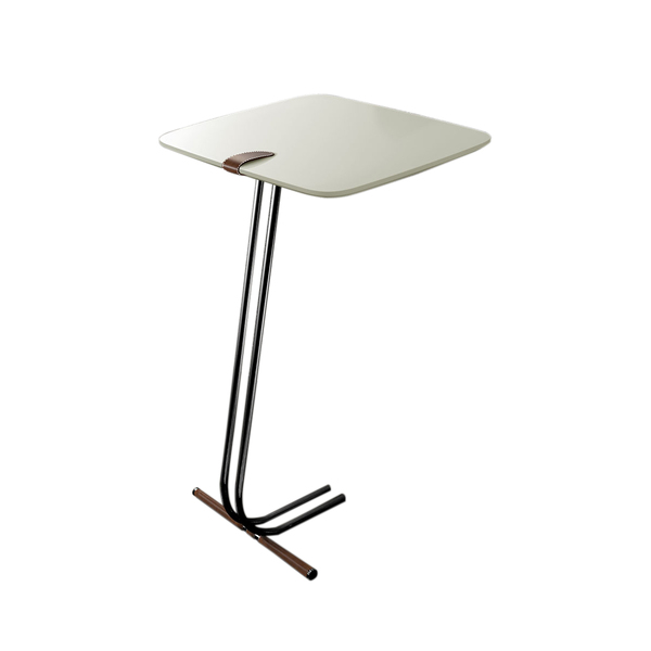 Mesa De Apoio Soft Off White Para Sofá - Base Preta