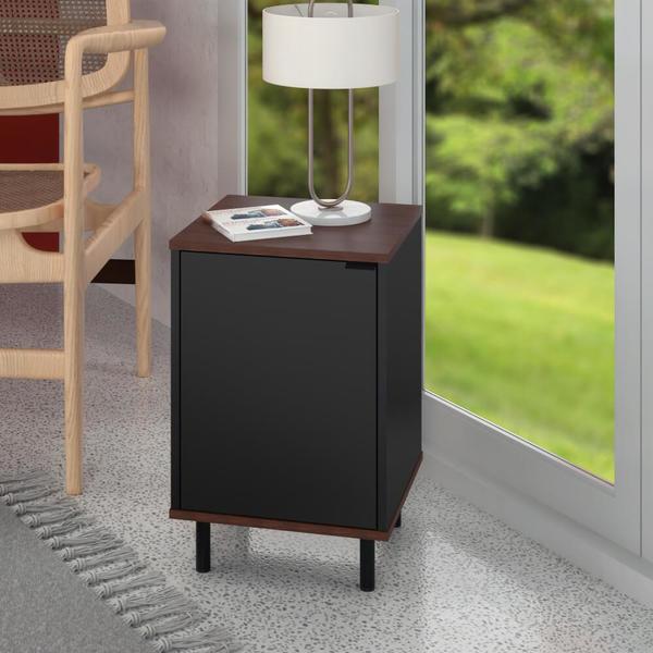 Mesa De Apoio Tubular Com 1 Porta Brv - Preto/castanho