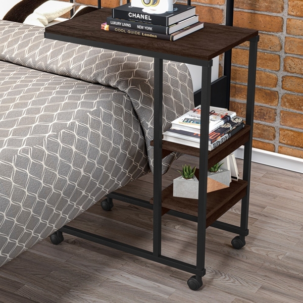 Mesa De Apoio Vintage Para Cama Emili Preto E Castanho