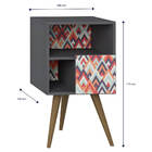 Mesa De Cabeceira 01 Porta Retrô Grafite Estampa Vermelha Lil