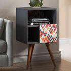 Mesa De Cabeceira 01 Porta Retrô Grafite Estampa Vermelha Lil