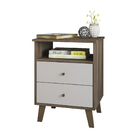 Mesa De Cabeceira 02 Gavetas E 01 Nicho Liz Naturale/off White