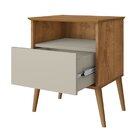 Mesa De Cabeceira 1 Gaveta Pés De Madeira Maciça Cancun  Olmo