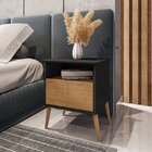 Mesa De Cabeceira 1 Gaveta Pés De Madeira Maciça Cancun  Olmo