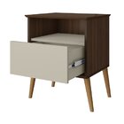 Mesa De Cabeceira 1 Gaveta Pés De Madeira Maciça Cancun Móvei