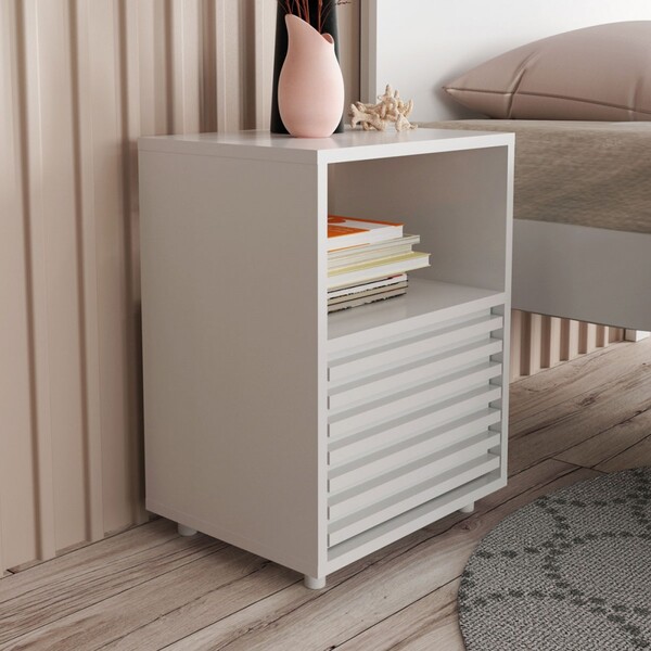 Mesa De Cabeceira 1 Gaveta Ripado Cm8042 Branco - Tecno Mobili