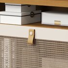 Mesa De Cabeceira 1 Porta Em Rattan Com Puxador De Couro E Ni