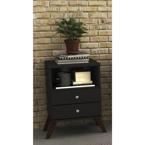 Mesa De Cabeceira 2 Gavetas 1 Nicho Retrô Rt 3103  Preto