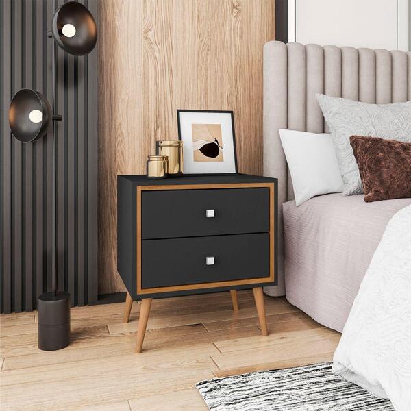 Mesa De Cabeceira 2 Gavetas Braga Preto Fosco Naturallle