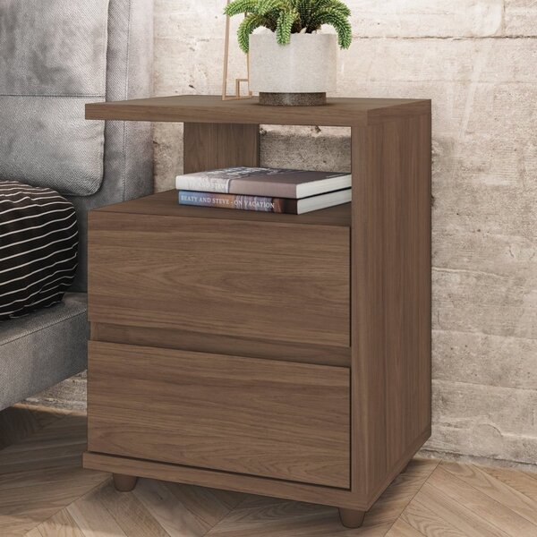 Mesa De Cabeceira 2 Gavetas Campeche Jacarandá/linho