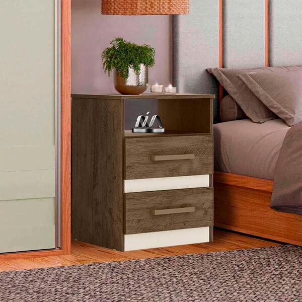 Mesa De Cabeceira 2 Gavetas Castanho Wood Baunilha Apolo Moval