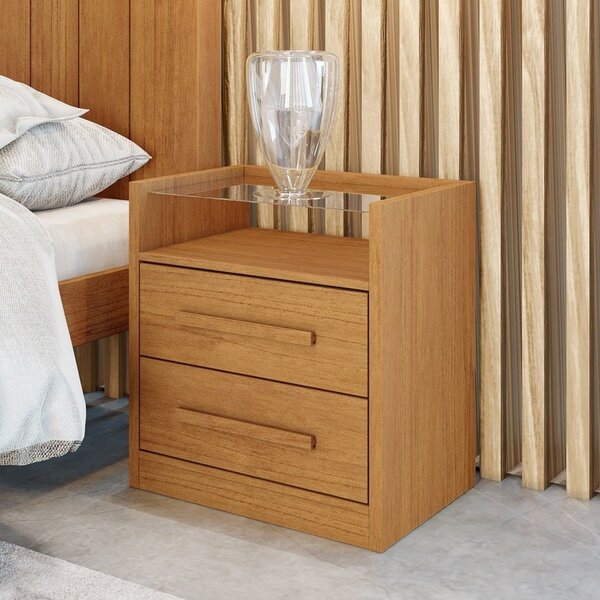 Mesa De Cabeceira 2 Gavetas Com Prateleira Em Vidro Ibiza Bia