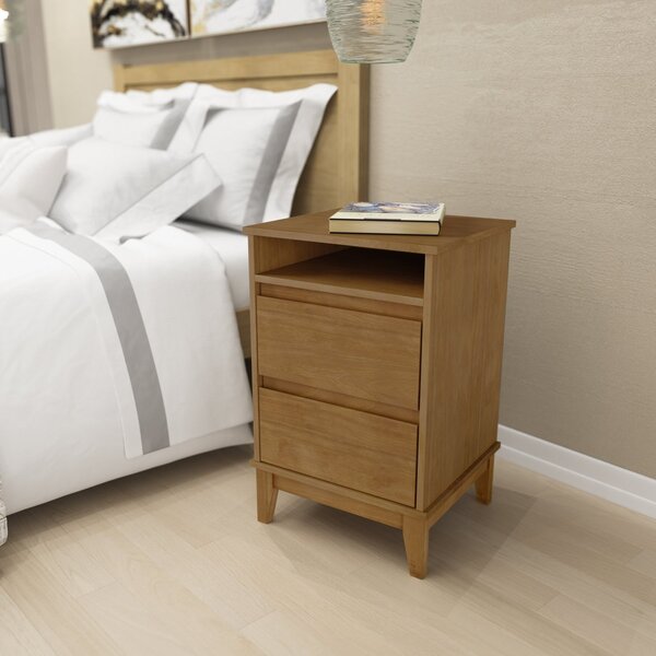 Mesa De Cabeceira 2 Gavetas Com Puxador Em Cava E 1 Nicho Pra