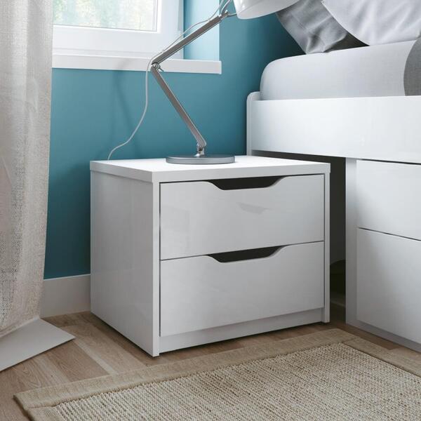 Mesa de Cabeceira 2 Gavetas Conect Com Rodízios - Branco