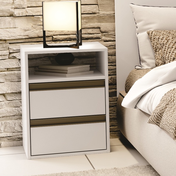 Mesa de Cabeceira 2 Gavetas E 1 Nicho Branco - Belmax