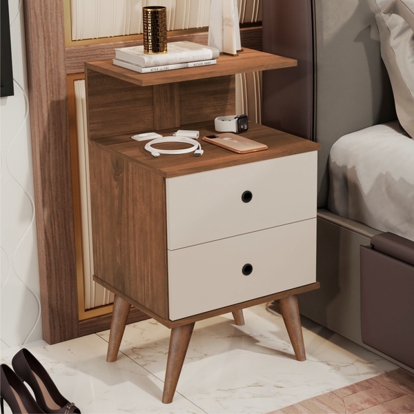 Mesa De Cabeceira 2 Gavetas E Tomada Rick Madeirado Off White