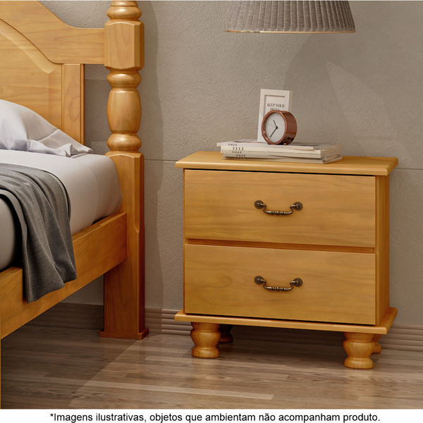 Mesa De Cabeceira 2 Gavetas Em Madeira Maciça Havana Mel - St