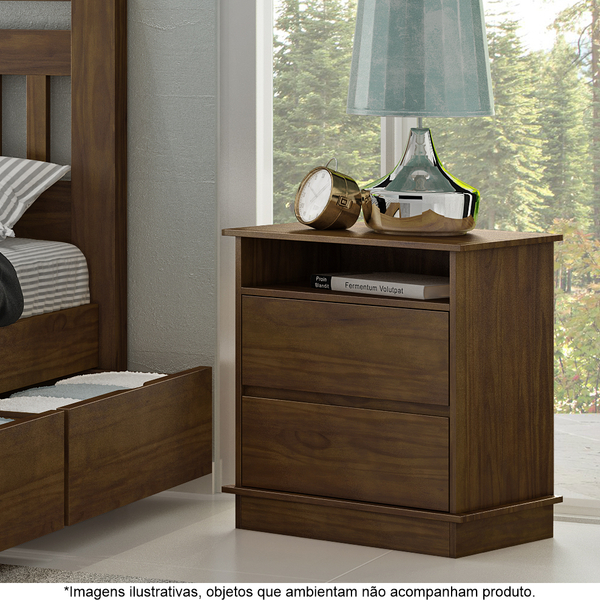 Mesa De Cabeceira 2 Gavetas Em Madeira Maciça Orleans Castanh
