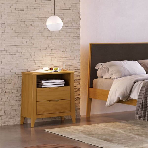 Mesa De Cabeceira 2 Gavetas Madeira Maciça Frank  Mel