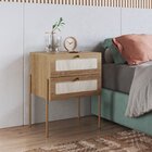 Mesa De Cabeceira 2 Gavetas Palhinha Pé Metal Dourado Oslo  B