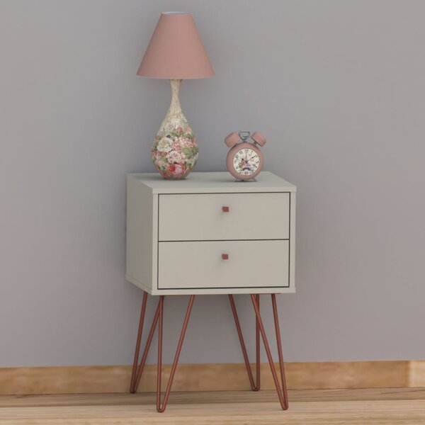 Mesa De Cabeceira 2 Gavetas Retrô Bled  Off White